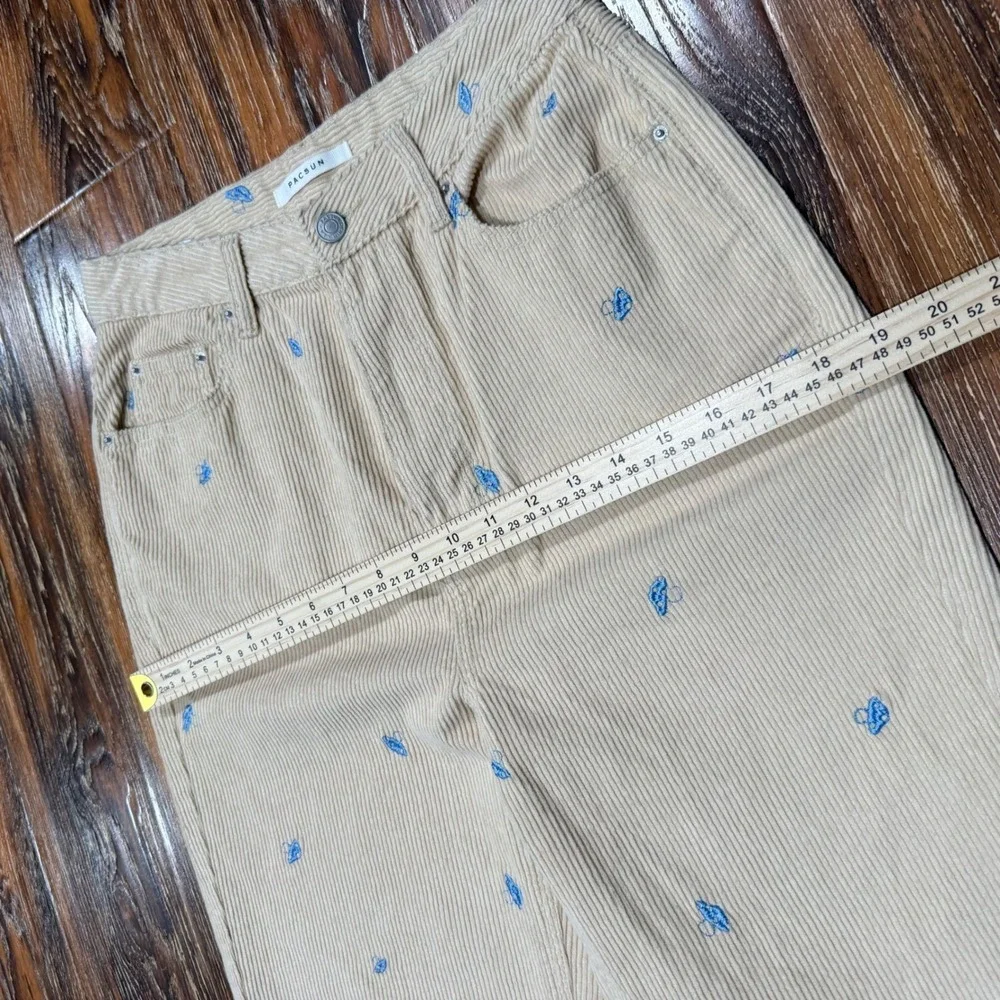 PacSun 90s Boyfriend Corduroy Butterfly Embroidered Pants Tan Beige Womens 28
